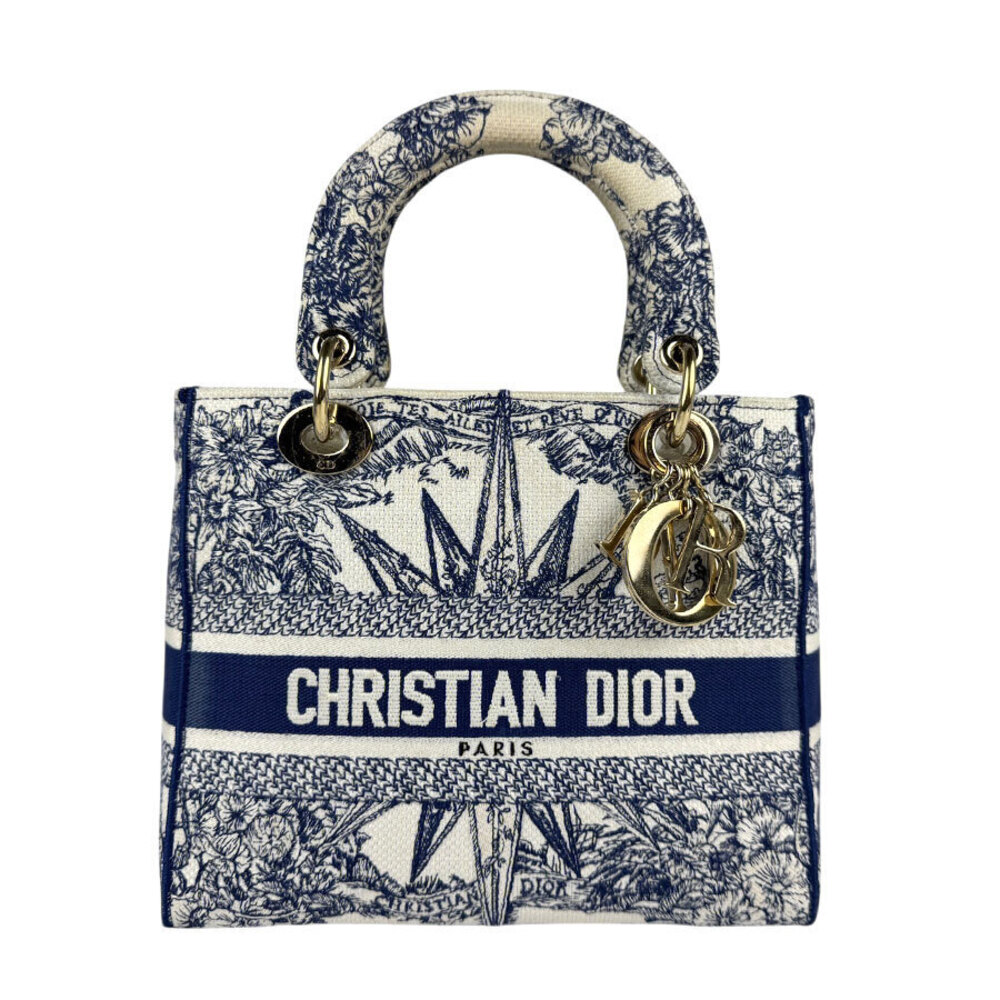 Christian Dior Lite Canvas 2Way Shoulder Bag Navy Blue Gold